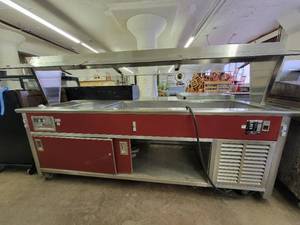 lot 104 image: Atlas Red and Stainless Steel Buffet 91 x 30.5 x 58