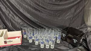 lot 300 image: Thirty-One 100% Anos Tequila Shot Glasses, Kettle One & Malibu Rum Cocktail Napkin Dispenser