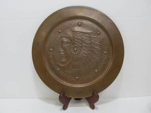 lot 17 image: Old Vintage Embossed Copper Native American Chief Wall Plaque