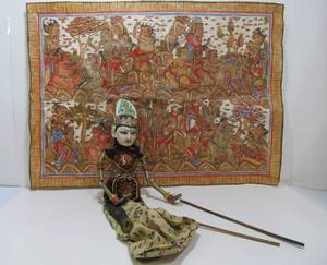 lot 20 image: Vintage Wooden MarionettePuppet & Textile