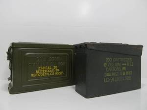 lot 37 image: 2 Vintage Steel Military Ammo Canisters