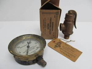 lot 112 image: NOS Old Vintage Industrial Brass Valve & Gauge Fomr Independent Milking Company Saint Paul