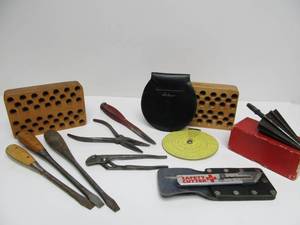 lot 123 image: Group of Vintage Tools Slide Rule etc