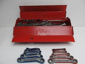 lot 157 image: Heavy Duty Steel Tool Box Full of Sockets & Wrench Sets