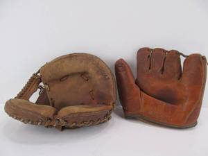 lot 172 image: 2 Old Vintage Baseball Gloves