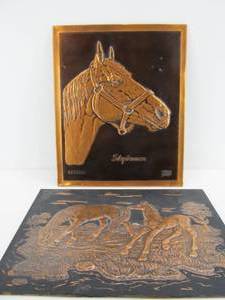 lot 175 image: 2 Vintage 1950s Era Embossed Copper Horse Artworks