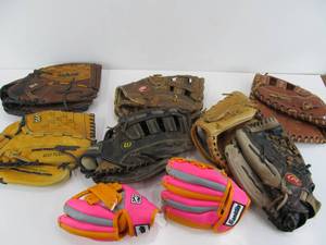 lot 180 image: Lot of 9 assorted Baseball Gloves