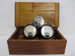 lot 149 image: Vintage Industrial Electrical Volt Gauges wQuality Custom Made Wood Box
