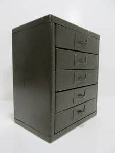 lot 155 image: Small Vintage Industrial Green Metal PartsHardware Cabinet 