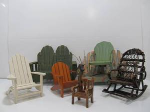 lot 207 image: Group of Larger Doll Size Benches Adirondack Chairs etc