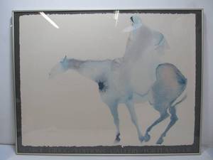 lot 222 image: Carol Grigg  Editions Gallery  Portland, OR. Watercolor Print Native American Indian On Horse 25 x 33