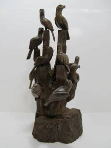 lot 233 image: Large Carved Ironwood Sculpture - Tree Full of Eagles