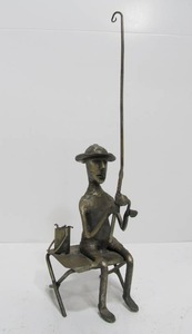 lot 235 image: Folk Art Welded Metal Fisherman wCan of Worms 