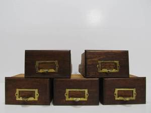 lot 148 image: Matching Set of 5 Antique Oak File Cabinet or Card Catalog Drawers