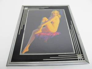 lot 257 image: Vintage 1930s-40s Reverse Painted Deco Glass Frame wPinup Print