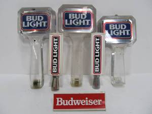 lot 309 image: Lot of 6 Assorted Budweiser & Bud Light Beer Tap Handles