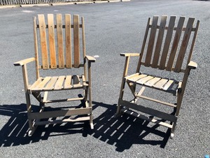 lot 338 image: Pair of Folding Adirondack Wooden Porch Rocking Chairs