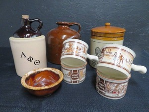lot 62 image: ASSORTMENT OF BROWN CROCKS  CUPS & JUGS