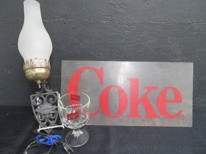 lot 73 image: PLASTIC COKE SIGN  GRAINBELT WALL SCONCE  SCHLITZ BEER GLASS