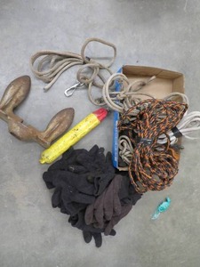 lot 96 image: BOAT ANCHORS  WORK GLOVES  ROPE