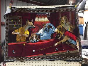 lot 106 image: Vintage Dogs Playing Pool Tapestry