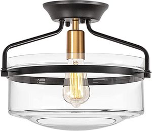 Ledsyonda Semi Flush Mount Ceiling Light Fixture, Clear GlassBlackGold
