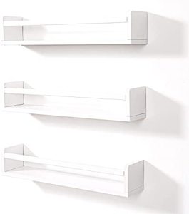 MBYD 24 Inch White Floating Shelves wRail, Set of 3