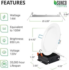 Sunco Lighting 24 Pack 6 Ultra Thin LED Recessed Ceiling Lights, 5000K Daylight