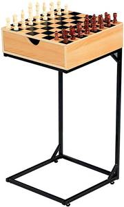 Metal and Wood Chess and Checkers Game Table