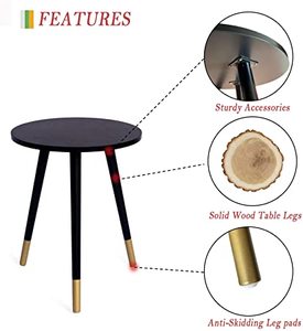 AWASEN Modern Round Side Table, Black & Gold