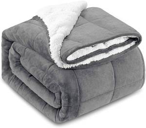 Reversible Thick &amp Fuzzy Fleece Weighted Blanket, Grey&nbsp