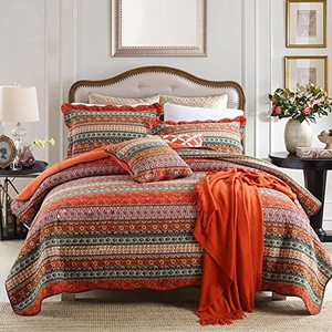 NEWLAKE Striped Classic Cotton 3-Piece Patchwork Quilt Sets, Queen, Multi