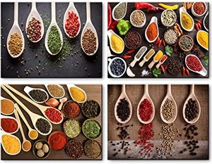 Biuteawal 4 Piece Canvas Wall Art Set - Spices and Spoons, 12 x 16