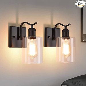 HOXIYA 2 Pack Matte Black Wall Sconce Lights