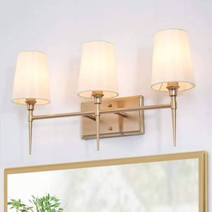 Gold Bathroom Vanity Light - 3 Lights wFabric Shades