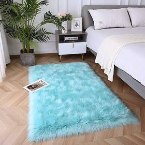 Ultra Soft Faux Sheepskin Fur Area Rug, Teal Blue, 5 x 8