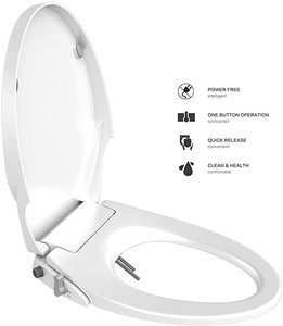Geoaton Non-Electric Toilet Bidet Seat with Self Cleaning Dual Nozzles, Round, White