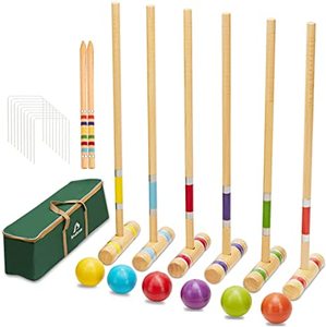 ApudArmis Six Player Croquet Set with Premium Rubber & Wooden Mallets