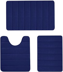 Buganda Memory Foam 3 Pieces Bathroom Rugs Set, Navy Blue