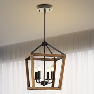 Farmhouse 4 Light Wood Pendant Chandelier