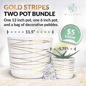 Willowy Gold Stripes Ceramic Pot Bundle, 6 and 12