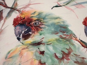 lot 22 image: Beautiful Parrot Themed Watercolor Print by Pricilla Powers
