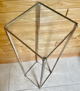lot 65 image: Tall Silver Toned Table with a Glass Top