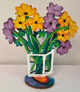 lot 114 image: Whimsical Artisan Numbered Wooden Flower Art on a Stand