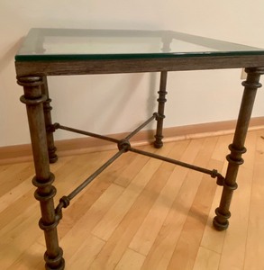 lot 43 image: Very Nice Glass Top Metal Base Accent Table