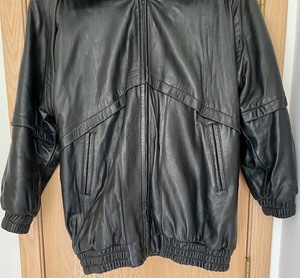 lot 158 image: Black Leather Coat with Faux Fur Collar