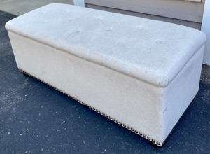 lot 182 image: Upholstered Storage Bench with Rivet Accents