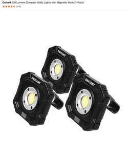 Defiant 600 Lumens Compact Utility Lights with Magnetic Hook (2-Pack) & Coast Poly Steel 600 Lumens Flashlight. See Pictures