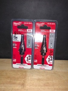 (2) Milwaukee SHOCKWAVE 316 in. - 78 in. #4 Impact-Rated Titanium Step Drill Bit (12-Steps). See Pictures