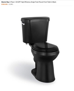 Glacier Bay 2-Piece 1.28 GPF High Efficiency Single Flush Round Front Toilet in Black. See Pictures